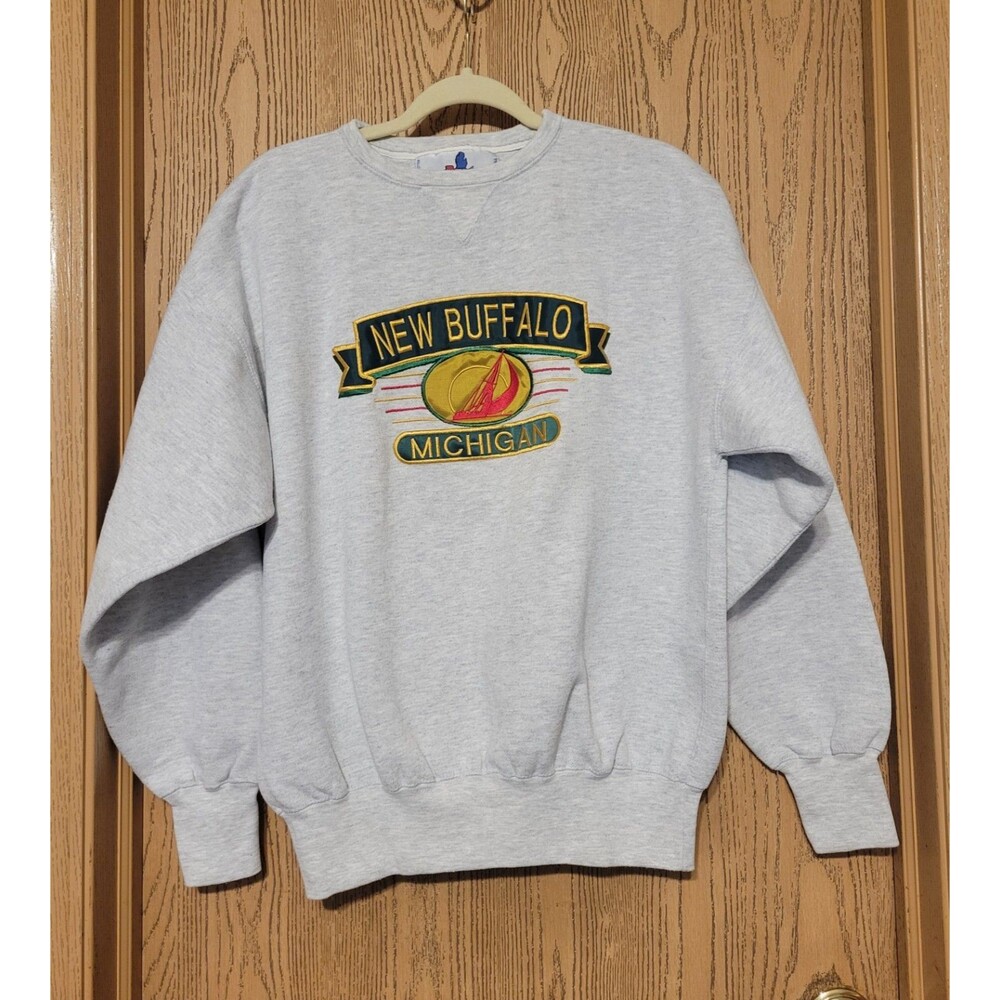 Midwest Embroidery New Buffalo Michigan Gray Crewneck Sweatshirt Men's Size L